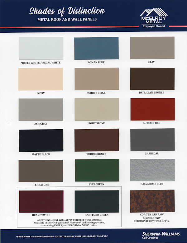 Metal Roof Colors Metal Roofing Colors McElroy Metal